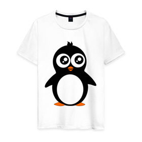 Мужская футболка хлопок с принтом Милый пингвин. в Екатеринбурге, 100% хлопок | прямой крой, круглый вырез горловины, длина до линии бедер, слегка спущенное плечо. | животные | милые создания | пингвинчик