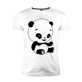 Мужская футболка премиум с принтом Панда смеётся в Екатеринбурге, 92% хлопок, 8% лайкра | приталенный силуэт, круглый вырез ворота, длина до линии бедра, короткий рукав | panda | животные | милые создания