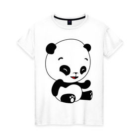 Женская футболка хлопок с принтом Панда смеётся в Екатеринбурге, 100% хлопок | прямой крой, круглый вырез горловины, длина до линии бедер, слегка спущенное плечо | panda | животные | милые создания