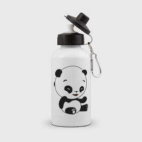 Бутылка спортивная с принтом Панда смеётся в Екатеринбурге, металл | емкость — 500 мл, в комплекте две пластиковые крышки и карабин для крепления | panda | животные | милые создания