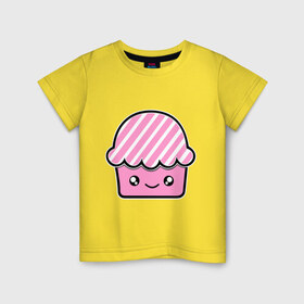 Детская футболка хлопок с принтом Кексик в Екатеринбурге, 100% хлопок | круглый вырез горловины, полуприлегающий силуэт, длина до линии бедер | вкусное | еда | кекс | пирожное