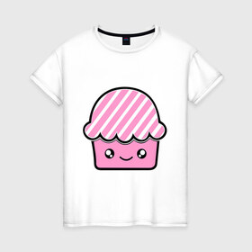 Женская футболка хлопок с принтом Кексик в Екатеринбурге, 100% хлопок | прямой крой, круглый вырез горловины, длина до линии бедер, слегка спущенное плечо | вкусное | еда | кекс | пирожное