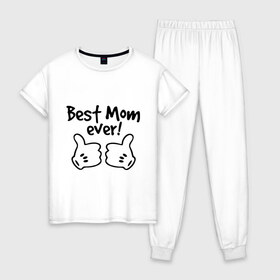 Женская пижама хлопок с принтом Best Mom ever! (самая лучшая мама) в Екатеринбурге, 100% хлопок | брюки и футболка прямого кроя, без карманов, на брюках мягкая резинка на поясе и по низу штанин | бест мам | мама | подарки родным | подарок маме