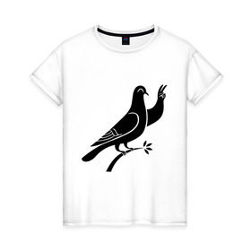 Женская футболка хлопок с принтом Голубь в Екатеринбурге, 100% хлопок | прямой крой, круглый вырез горловины, длина до линии бедер, слегка спущенное плечо | голубка | птица