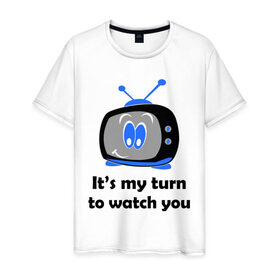 Мужская футболка хлопок с принтом Моя очередь смотреть на тебя в Екатеринбурге, 100% хлопок | прямой крой, круглый вырез горловины, длина до линии бедер, слегка спущенное плечо. | Тематика изображения на принте: телевизор | телек