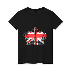 Женская футболка хлопок с принтом Корона, флаг Британии в Екатеринбурге, 100% хлопок | прямой крой, круглый вырез горловины, длина до линии бедер, слегка спущенное плечо | dtg | england | англия | британия | британский флаг | великобритания | прикольные картинки