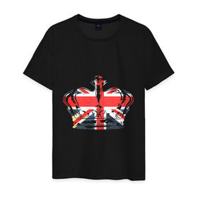 Мужская футболка хлопок с принтом Корона, флаг Британии в Екатеринбурге, 100% хлопок | прямой крой, круглый вырез горловины, длина до линии бедер, слегка спущенное плечо. | Тематика изображения на принте: dtg | england | англия | британия | британский флаг | великобритания | прикольные картинки