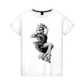 Женская футболка хлопок с принтом Виктория Бекхэм в Екатеринбурге, 100% хлопок | прямой крой, круглый вырез горловины, длина до линии бедер, слегка спущенное плечо | девушка | знаменитости | знаменитые личности | селебрити | суперзвезда | тело | фигура