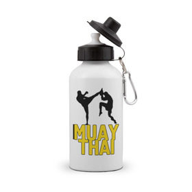 Бутылка спортивная с принтом Муай тай (Muay Thai). в Екатеринбурге, металл | емкость — 500 мл, в комплекте две пластиковые крышки и карабин для крепления | бойцы | бокс | боксеры | спортивные | тайский бокс