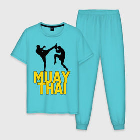 Мужская пижама хлопок с принтом Муай тай (Muay Thai). в Екатеринбурге, 100% хлопок | брюки и футболка прямого кроя, без карманов, на брюках мягкая резинка на поясе и по низу штанин
 | бойцы | бокс | боксеры | спортивные | тайский бокс