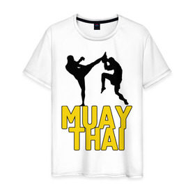 Мужская футболка хлопок с принтом Муай тай (Muay Thai). в Екатеринбурге, 100% хлопок | прямой крой, круглый вырез горловины, длина до линии бедер, слегка спущенное плечо. | бойцы | бокс | боксеры | спортивные | тайский бокс