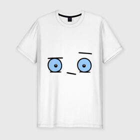 Мужская футболка премиум с принтом Бодрый смайл в Екатеринбурге, 92% хлопок, 8% лайкра | приталенный силуэт, круглый вырез ворота, длина до линии бедра, короткий рукав | глаза | глазастик | настроение | позитив | рожица | смайлы | чудик