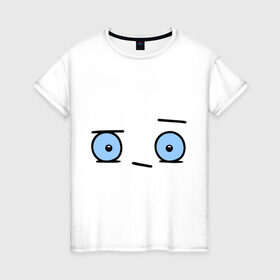 Женская футболка хлопок с принтом Бодрый смайл в Екатеринбурге, 100% хлопок | прямой крой, круглый вырез горловины, длина до линии бедер, слегка спущенное плечо | глаза | глазастик | настроение | позитив | рожица | смайлы | чудик