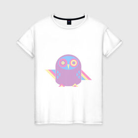 Женская футболка хлопок с принтом Цветная сова в Екатеринбурге, 100% хлопок | прямой крой, круглый вырез горловины, длина до линии бедер, слегка спущенное плечо | животное | птица | совушка