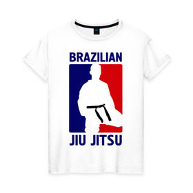 Женская футболка хлопок с принтом Джиу-джитсу (Jiu jitsu) в Екатеринбурге, 100% хлопок | прямой крой, круглый вырез горловины, длина до линии бедер, слегка спущенное плечо | brazilian | бой | джиу джитсу | карате | черный пояс