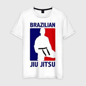 Мужская футболка хлопок с принтом Джиу-джитсу (Jiu jitsu) в Екатеринбурге, 100% хлопок | прямой крой, круглый вырез горловины, длина до линии бедер, слегка спущенное плечо. | Тематика изображения на принте: brazilian | бой | джиу джитсу | карате | черный пояс