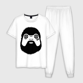 Мужская пижама хлопок с принтом Геймер в Екатеринбурге, 100% хлопок | брюки и футболка прямого кроя, без карманов, на брюках мягкая резинка на поясе и по низу штанин
 | Тематика изображения на принте: joystick | видеоигры | джойстик | игры