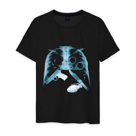 Мужская футболка хлопок с принтом Рентген ребра в Екатеринбурге, 100% хлопок | прямой крой, круглый вырез горловины, длина до линии бедер, слегка спущенное плечо. | dtg | гранаты | оружие | пистолет | ребра | ренген | ренгеновский снимок