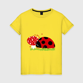 Женская футболка хлопок с принтом Влюбленная божья коровка в Екатеринбурге, 100% хлопок | прямой крой, круглый вырез горловины, длина до линии бедер, слегка спущенное плечо | букашка | жук | жучок | насекомые