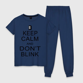 Женская пижама хлопок с принтом Dont blink в Екатеринбурге, 100% хлопок | брюки и футболка прямого кроя, без карманов, на брюках мягкая резинка на поясе и по низу штанин | dont blink | keep calm | телефонная будка