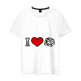Мужская футболка хлопок с принтом Люблю книги в Екатеринбурге, 100% хлопок | прямой крой, круглый вырез горловины, длина до линии бедер, слегка спущенное плечо. | книги | люблю книги | сердечко | сердце | я люблю книги