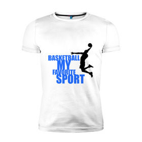 Мужская футболка премиум с принтом Мой любимый вид спорта-баскетбол. в Екатеринбурге, 92% хлопок, 8% лайкра | приталенный силуэт, круглый вырез ворота, длина до линии бедра, короткий рукав | баскетболист | бросок