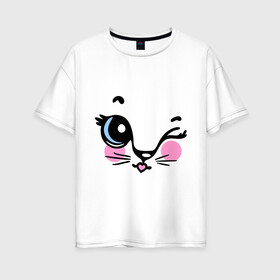 Женская футболка хлопок Oversize с принтом Котейка подмигивает в Екатеринбурге, 100% хлопок | свободный крой, круглый ворот, спущенный рукав, длина до линии бедер
 | девушкам | для девушек | котик | кошечка | кошка | милые создания