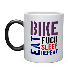 Кружка хамелеон с принтом Bike eat sleep repeat в Екатеринбурге, керамика | меняет цвет при нагревании, емкость 330 мл | bicycle | bike | bike eat sleep repeat | eat | repeat | sleep | велик | велосипед | велосипедист
