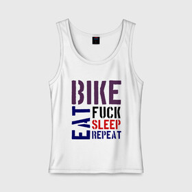 Женская майка хлопок с принтом Bike eat sleep repeat в Екатеринбурге, 95% хлопок, 5% эластан |  | bicycle | bike | bike eat sleep repeat | eat | repeat | sleep | велик | велосипед | велосипедист