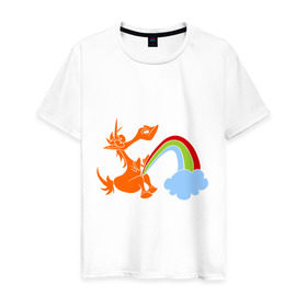Мужская футболка хлопок с принтом Писающий единорог в Екатеринбурге, 100% хлопок | прямой крой, круглый вырез горловины, длина до линии бедер, слегка спущенное плечо. | unicorn | единорог | единорог и радуга | облако с радугой | прикольный единорог | радуга | радуга из единорога