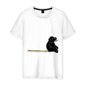 Мужская футболка хлопок с принтом Слон и радуга в Екатеринбурге, 100% хлопок | прямой крой, круглый вырез горловины, длина до линии бедер, слегка спущенное плечо. | слон