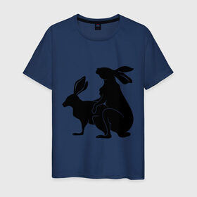 Мужская футболка хлопок с принтом Зайцы в Екатеринбурге, 100% хлопок | прямой крой, круглый вырез горловины, длина до линии бедер, слегка спущенное плечо. | животные | зайцы | зайцы спариваются | спаривание