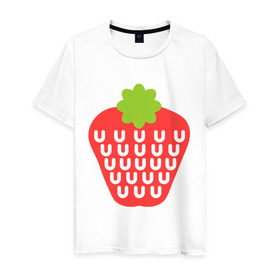 Мужская футболка хлопок с принтом Вкусная клубничка в Екатеринбурге, 100% хлопок | прямой крой, круглый вырез горловины, длина до линии бедер, слегка спущенное плечо. | еда | клубника | лето | фрукты | ягода | ягодка
