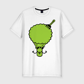 Мужская футболка премиум с принтом Брокколи в Екатеринбурге, 92% хлопок, 8% лайкра | приталенный силуэт, круглый вырез ворота, длина до линии бедра, короткий рукав | еда | капуста | овощ | прикольные картинки