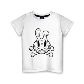 Детская футболка хлопок с принтом Улыбающийся кролик. в Екатеринбурге, 100% хлопок | круглый вырез горловины, полуприлегающий силуэт, длина до линии бедер | Тематика изображения на принте: животные | кости | скелетон | черепок | черепушка