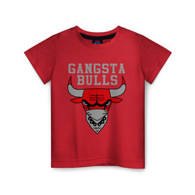 Детская футболка хлопок с принтом Gangsta bulls в Екатеринбурге, 100% хлопок | круглый вырез горловины, полуприлегающий силуэт, длина до линии бедер | bshirts | bulls | cihago bulls | gangsta bulls | swag | sweg | бык | красный бык | сваг | свег | чикаго булс