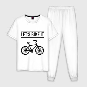 Мужская пижама хлопок с принтом Lets bike it в Екатеринбурге, 100% хлопок | брюки и футболка прямого кроя, без карманов, на брюках мягкая резинка на поясе и по низу штанин
 | Тематика изображения на принте: bike | ride | байк | велик | велогонщик | велопробег | велосипед | велоспорт | кататься | прокатись