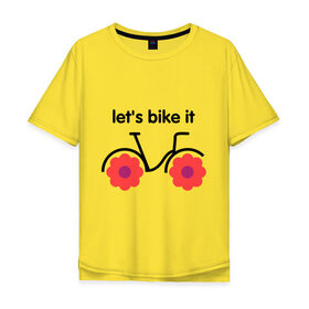 Мужская футболка хлопок Oversize с принтом Цветочный велик в Екатеринбурге, 100% хлопок | свободный крой, круглый ворот, “спинка” длиннее передней части | Тематика изображения на принте: bike | lets bike it | ride | байк | велик | велогонщик | велопробег | велосипед | велосипедист | велоспорт | кататься | прокатись | цветок | цветы