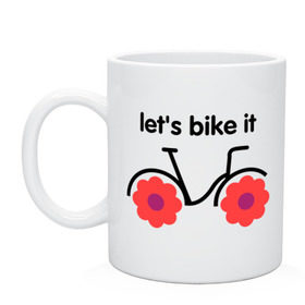 Кружка с принтом Цветочный велик в Екатеринбурге, керамика | объем — 330 мл, диаметр — 80 мм. Принт наносится на бока кружки, можно сделать два разных изображения | Тематика изображения на принте: bike | lets bike it | ride | байк | велик | велогонщик | велопробег | велосипед | велосипедист | велоспорт | кататься | прокатись | цветок | цветы