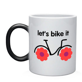 Кружка хамелеон с принтом Цветочный велик в Екатеринбурге, керамика | меняет цвет при нагревании, емкость 330 мл | bike | lets bike it | ride | байк | велик | велогонщик | велопробег | велосипед | велосипедист | велоспорт | кататься | прокатись | цветок | цветы