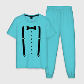 Мужская пижама хлопок с принтом Gentleman в Екатеринбурге, 100% хлопок | брюки и футболка прямого кроя, без карманов, на брюках мягкая резинка на поясе и по низу штанин
 | галстук | костюм | одежда | подтяжки | рубашка