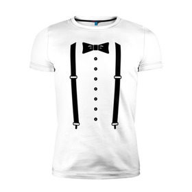 Мужская футболка премиум с принтом Gentleman в Екатеринбурге, 92% хлопок, 8% лайкра | приталенный силуэт, круглый вырез ворота, длина до линии бедра, короткий рукав | галстук | костюм | одежда | подтяжки | рубашка