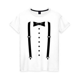 Женская футболка хлопок с принтом Gentleman в Екатеринбурге, 100% хлопок | прямой крой, круглый вырез горловины, длина до линии бедер, слегка спущенное плечо | галстук | костюм | одежда | подтяжки | рубашка