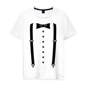 Мужская футболка хлопок с принтом Gentleman в Екатеринбурге, 100% хлопок | прямой крой, круглый вырез горловины, длина до линии бедер, слегка спущенное плечо. | галстук | костюм | одежда | подтяжки | рубашка