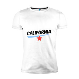 Мужская футболка премиум с принтом California в Екатеринбурге, 92% хлопок, 8% лайкра | приталенный силуэт, круглый вырез ворота, длина до линии бедра, короткий рукав | америка | география | калифорния | политические | сша | штаты