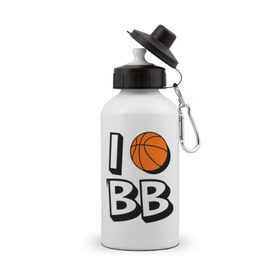 Бутылка спортивная с принтом I love Basketball в Екатеринбурге, металл | емкость — 500 мл, в комплекте две пластиковые крышки и карабин для крепления | 