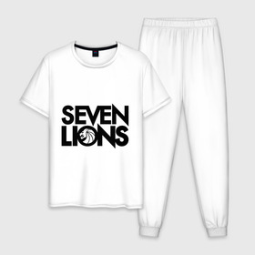 Мужская пижама хлопок с принтом 7 Lions в Екатеринбурге, 100% хлопок | брюки и футболка прямого кроя, без карманов, на брюках мягкая резинка на поясе и по низу штанин
 | seven lions | лев | львы | семь | семь львов