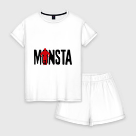 Женская пижама с шортиками хлопок с принтом Monsta в Екатеринбурге, 100% хлопок | футболка прямого кроя, шорты свободные с широкой мягкой резинкой | monsta | силовой спорт | силовой экстрим | спорт