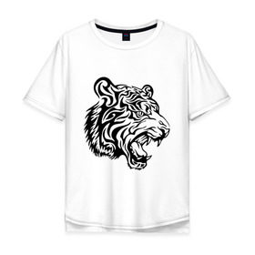 Мужская футболка хлопок Oversize с принтом Тату тигр в Екатеринбурге, 100% хлопок | свободный крой, круглый ворот, “спинка” длиннее передней части | татуировки
