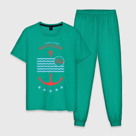 Мужская пижама хлопок с принтом MATTISON яхт-клуб в Екатеринбурге, 100% хлопок | брюки и футболка прямого кроя, без карманов, на брюках мягкая резинка на поясе и по низу штанин
 | mattison | маттисон | море | якорь | яхкт клуб